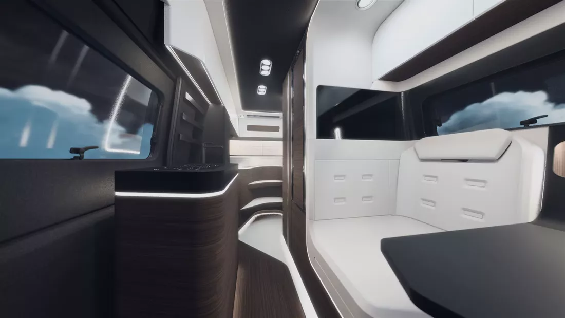 Innenausstattung Knaus Cascan Das Bild zeigt einen Blick in`s Innere eines Campervans.