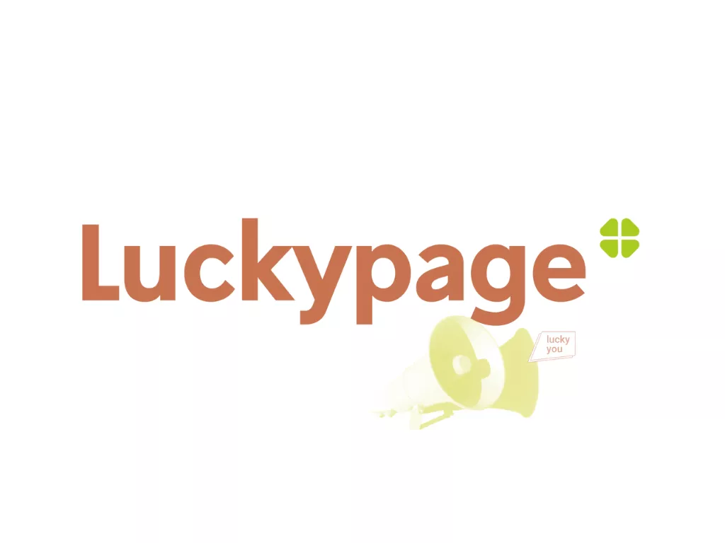 Namensfindung Luckypage Luckypage Logo mit stilisiertem Kleeblatt.